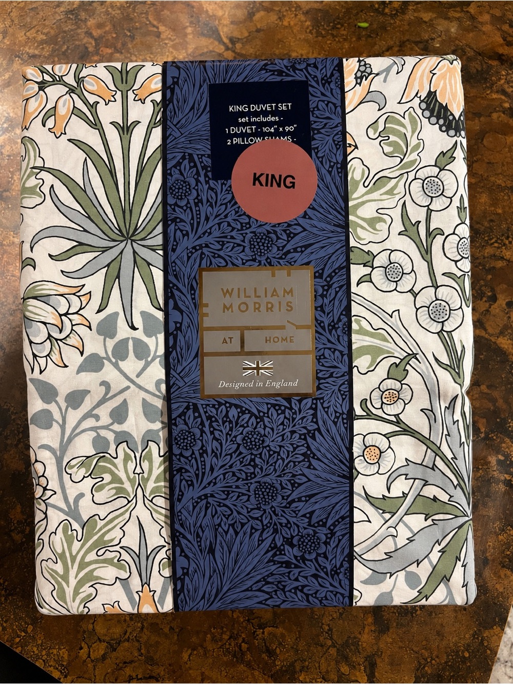 WILLIAM MORRIS Hyacinth  - Leaf Green Cotton Duvet Cover King Size - Brand New